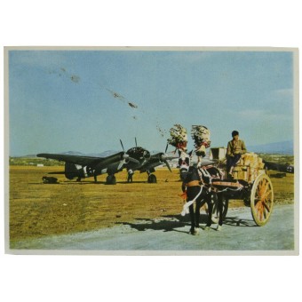 Postcard: Ju-88 bomber at airfield in Sicily. Espenlaub militaria